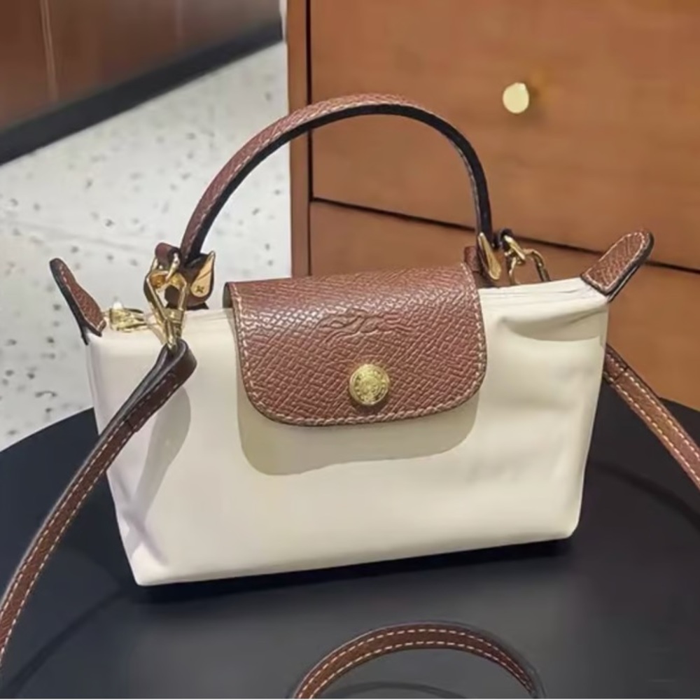 Longchamp Cream and Brown Mini Top-Handle Crossbody
